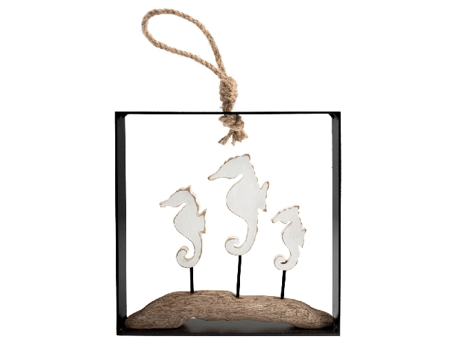 H&h Egeo Pendente Quadro In Metallo Con Cavallucci Marini In legno