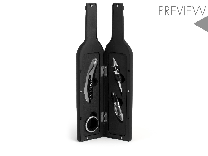 Cofanetto 5 Pezzi Somelier Forma Di Bottiglia Colore nero Con Gadget H&H