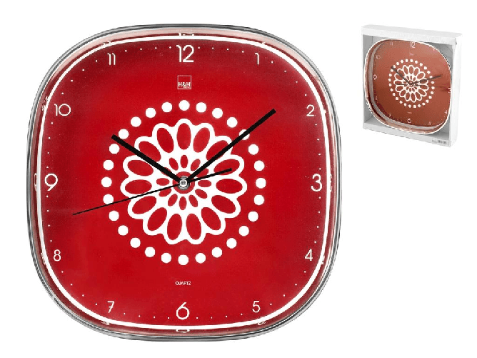H&h Orologio Parete Quadrato Decoro Ellen Rosso 30 Cm