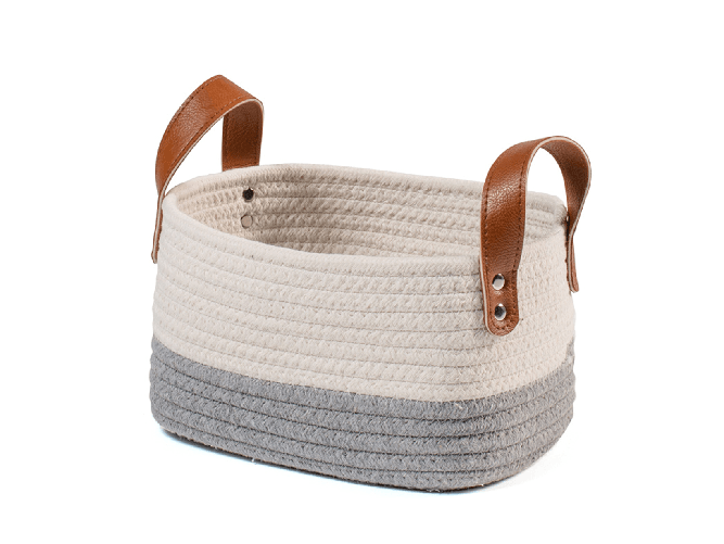Cesto Rettangolare Bianco/Grigio Cm 30X24X18H, H&H