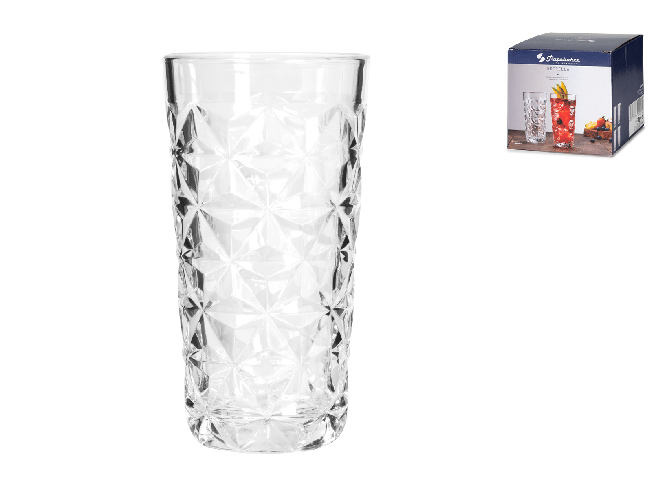 Confezione 4 Bicchieri In Vetro Trasparente Per Long Drink 36Cl
