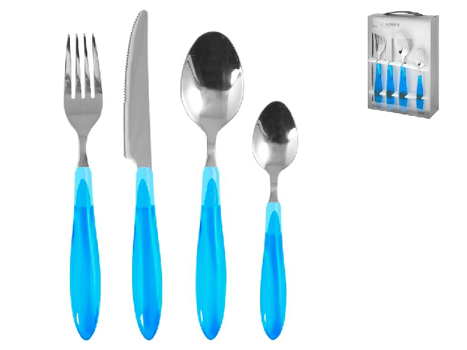Servizio Posate 24 Pezzi Inox Manico Blu 3604 H&H