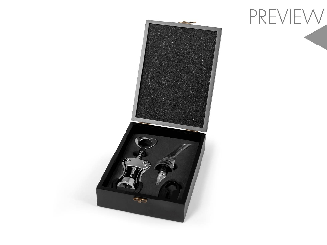 Cofanetto 4 Pezzi Somelier In Legno Colore Nero Con Gadget H&H