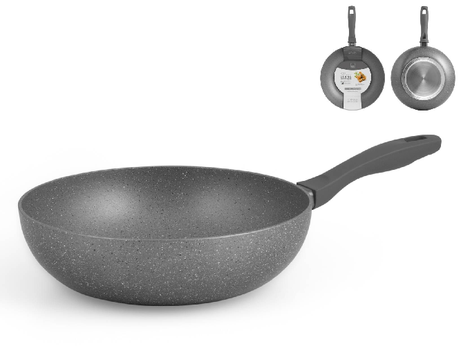 H&h Wok Antiaderente Stone Induzione Grigio Cm28
