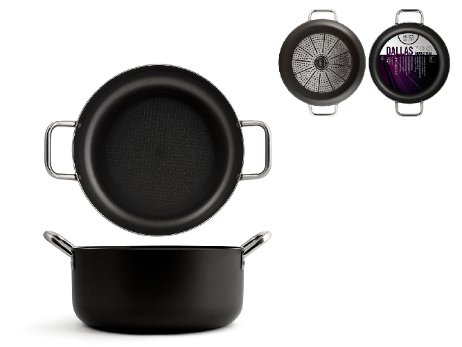 H&H Casseruola 2 Manici Dallas Pro Alluminio Cm 28, Nero