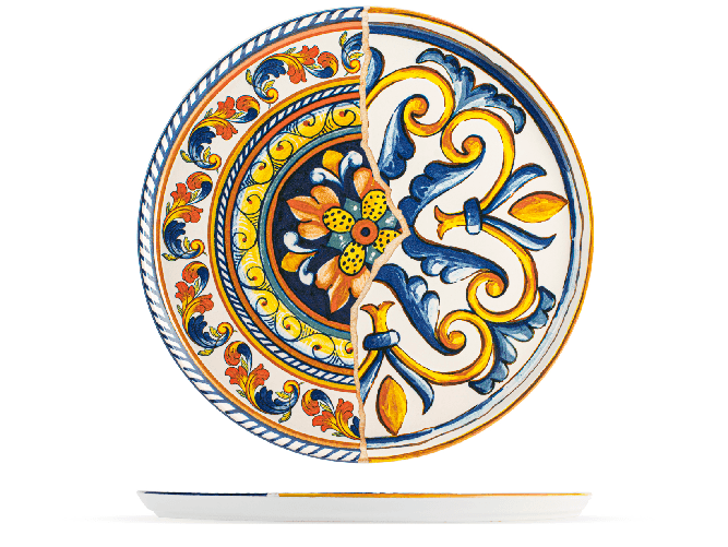 H&H Set 6 Piatti Pizza In Stoneware Decorato Positano Cm 33