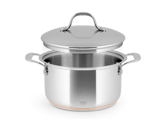 Casseruola Alta In Acciaio Inox Con Fondo Filo Rame Con Coperchio Cm 20