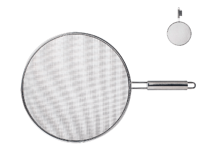 Paraspruzzi in acciaio inox 18/8 con manico diametro cm 33.