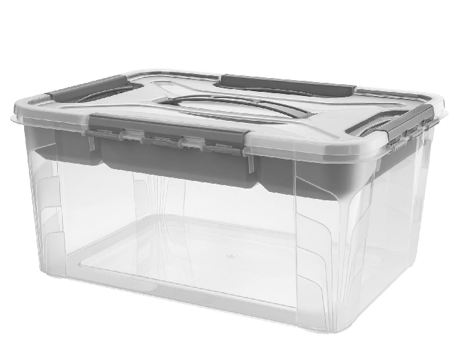 Box Hubert 39x29x18 Vassoio Grigio-11103 Trasparente Keeeper