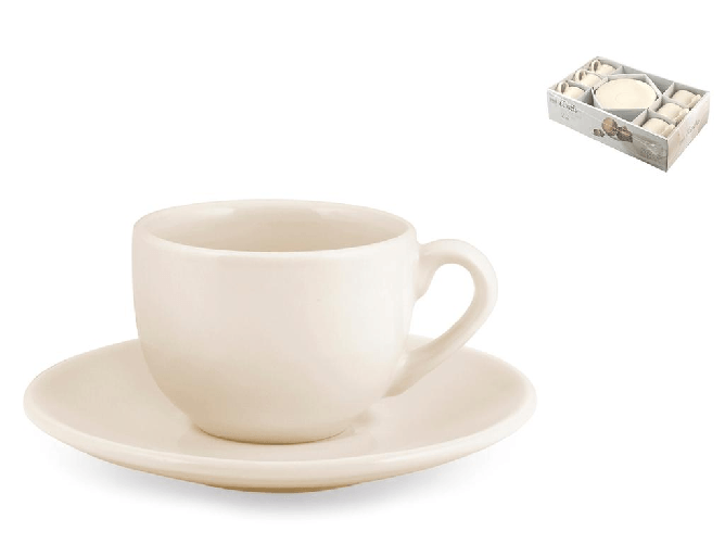 H&h Aurelie Set 6 Tazzine Caffè Con Piattino Ceramica Avorio Bianco