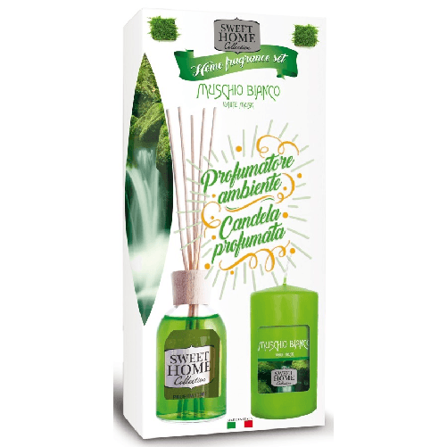 Kit Regalo Sweet Home Bastoncini 100 Ml. Candela Muschio