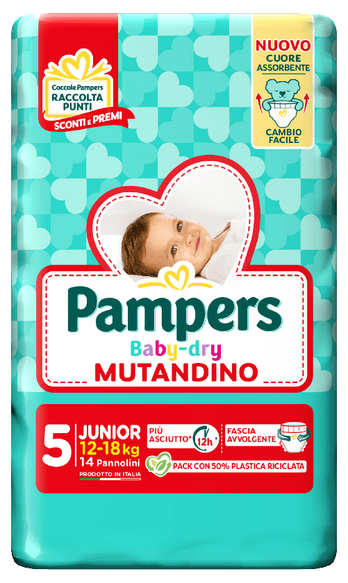 Pampers Baby-Dry Mutandina 5 Junior 12-18 Kg.14 Pezzi Pannol. Made In Italy