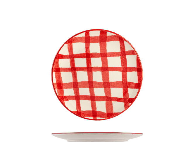 H&H 6 piatti piani Check in ceramica decorati cm 20.