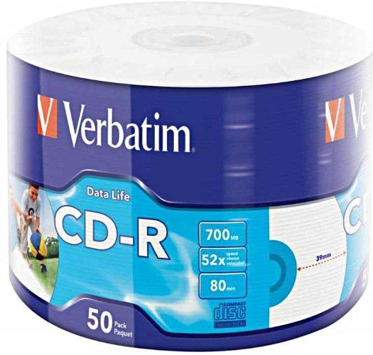 Verbatim 50x CD-R 700 MB 50 pz (VERBATIM CD-R 700MB 52X EXTRA PROTECTION DATALIFE IJP 50 PK) Verbatim 50x CD-R 700 MB 52x 50 pz