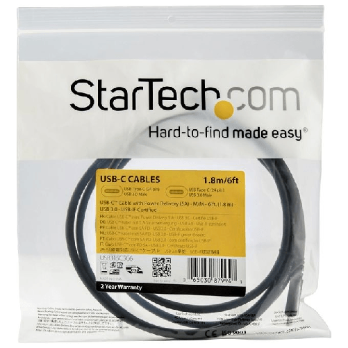 StarTech.com Cavo USB-C a USB-C da 1.8 m - PD 100W 5A - USB3.0 (5Gbps) - Conforme USB-IF