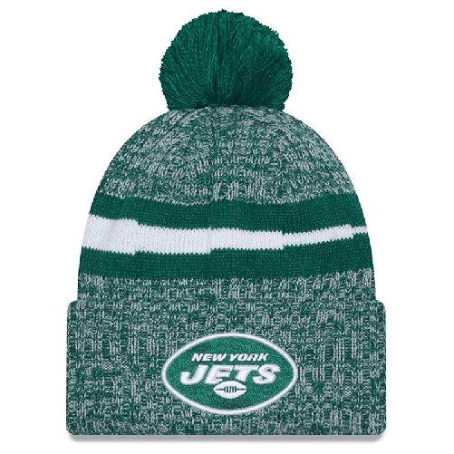 New Era New York Jets Bobble Hat - Berretto sportivo NFL Sideline Sport Knit - Verde-Bianco