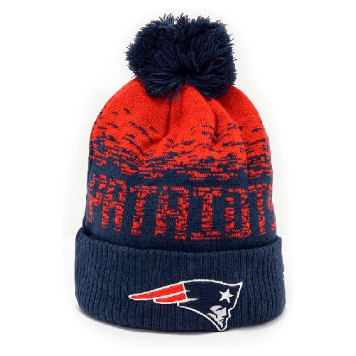 New Era New England Patriots NFL Sport Knit Blu Marino Rosso Berretto con Pompon