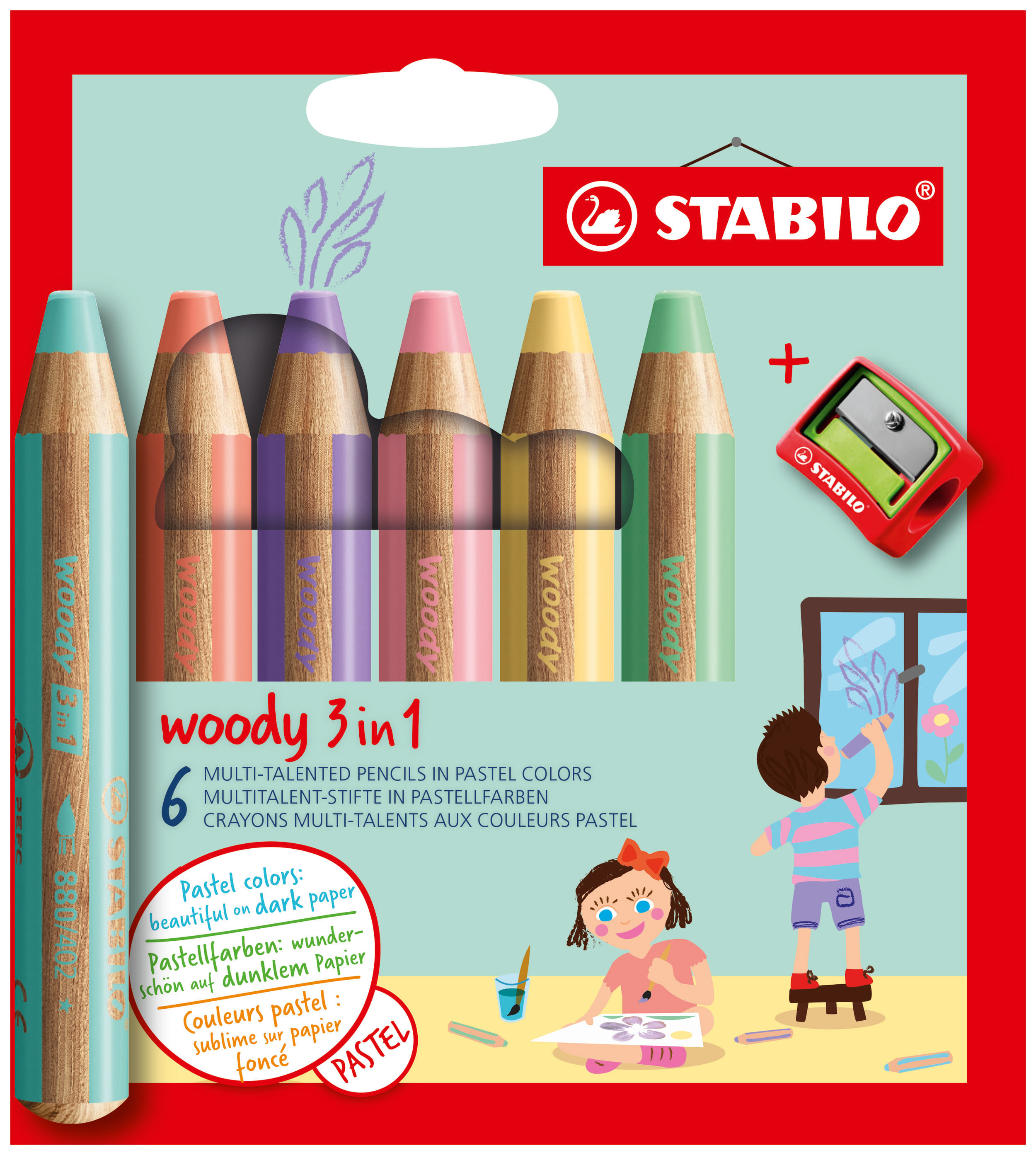 STABILO woody 3 in 1 Pastel Colori assortiti 6 pz STABILO woody 3 in 1 Colori assortiti 6 pz