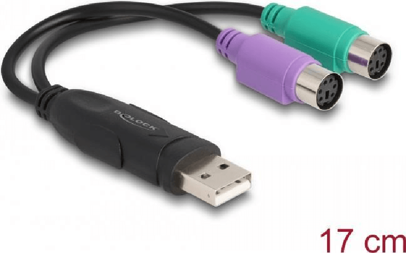 Delock Kabellnge 017m Anschluss 2x 6-p Mini-DIN (W) / USB-A 2.0 (M) DeLOCK Adattatore da USB a PS/2