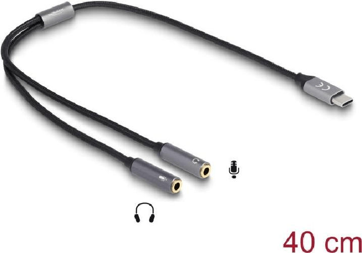 DeLOCK Adattatore per cuffie USB Type-C maschio DAC 24 Bit / 96 kHz Hi-Res a 2 x 3,5 mm 3 pin Stereo jack femmina