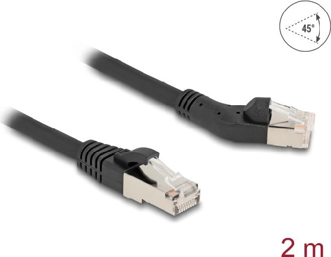 DeLOCK Cavo di rete RJ45 Cat.6A S/FTP maschio da 45° angolato a sinistra per maschio diritto 2 m nero Delock Cavo di rete RJ45 Cat.6A S/FTP con connet