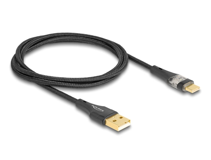 DeLOCK Cavo USB 2.0 Tipo-A maschio a USB Type-C maschio con ricarica rapida da 60 W trasparente 1 m