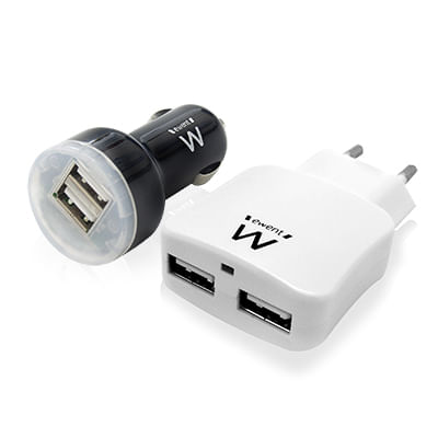 Ewent EW1206 Caricabatterie per dispositivi mobili Telefono cellulare, MP3, Tablet Nero, Bianco AC, Accendisigari Auto, Interno