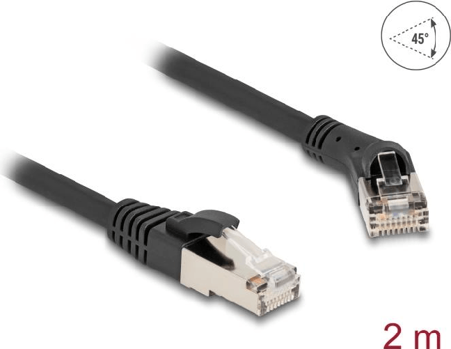 DeLOCK Cavo di rete RJ45 Cat.8.1 S/FTP maschio da 45° angolato a destra per maschio diritto fino a 40 Gbps 2 m nero
