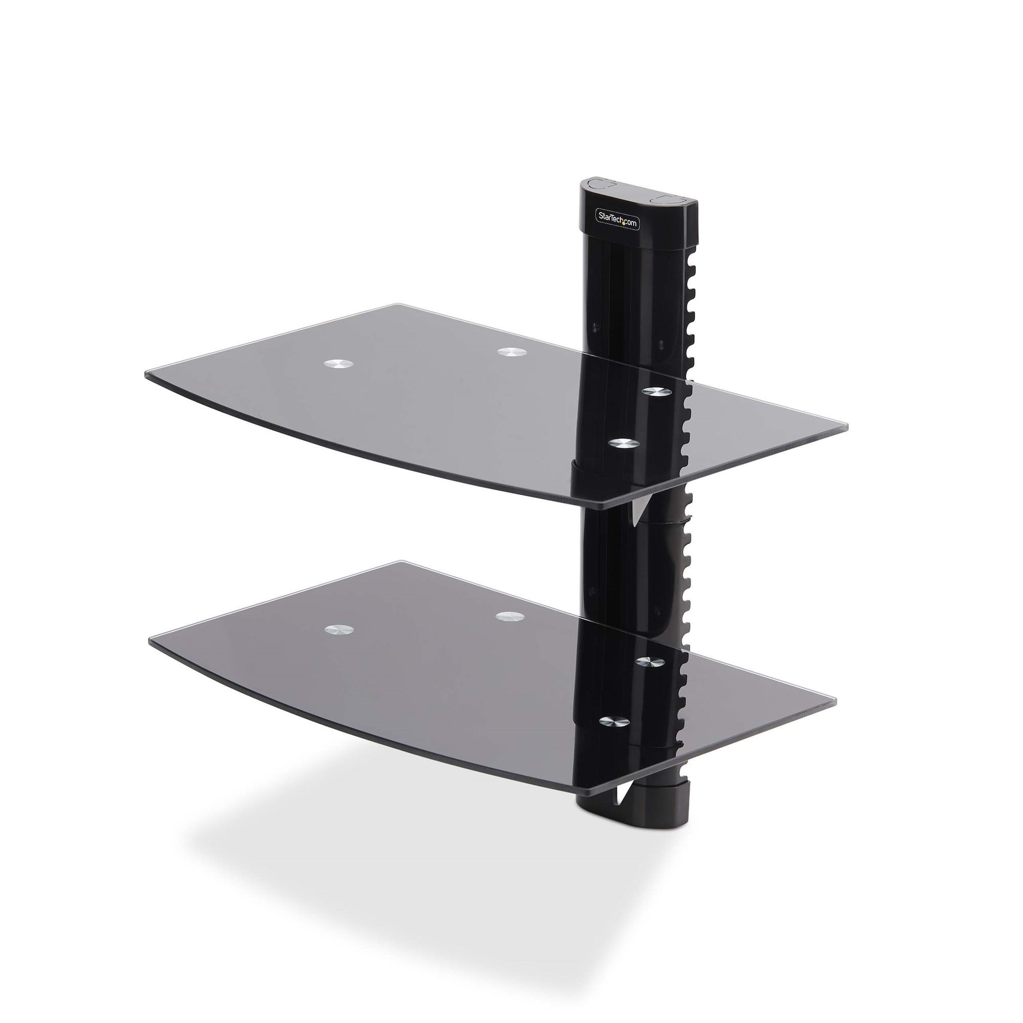 StarTech.com Mensola da Parete in Vetro Temperato per Apparecchiature A/V - 2 Ripiani lisci sotto/sopra TV/Monitor regolabili in altezza per dispositi
