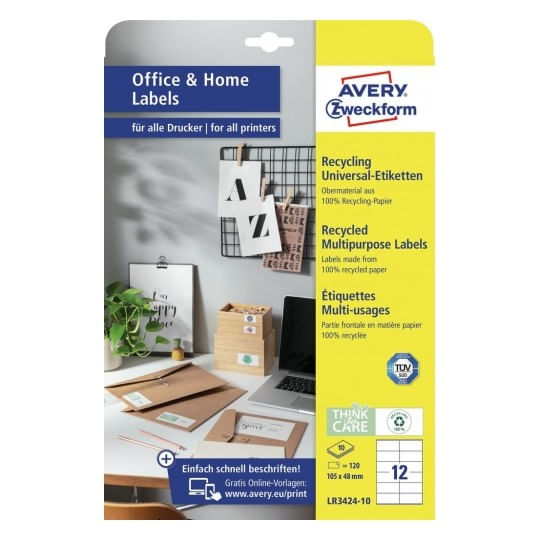 Avery Zweckform Avery LR3424-10 etichetta autoadesiva Rettangolo Permanente Bianco 120 pz Avery LR3424-10 etichetta autoadesiva Rettangolo Permanente