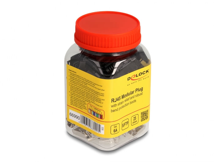 DeLOCK RJ45 maschio modulare con scarico della trazione Cat.6A e robusta custodia di protezione antipiega Set da 25 pezzi