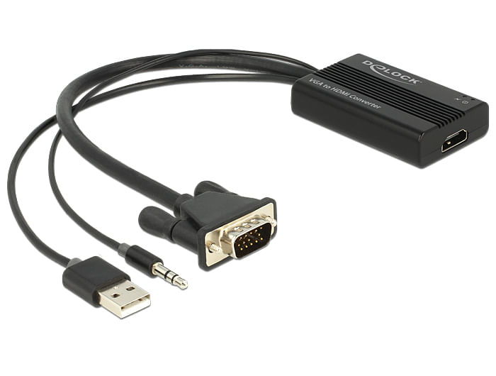 Delock Anschlsse Eingang 1 x VGA 15 Pin Stecker 1 x Klinke 3 Pin Stecker (Audio) 1 x USB 2 DeLOCK 62597 cavo e adattatore video 0,25 m HDMI tipo A (St