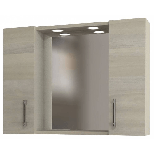 Pidema:Mobile bagno 2 ante rovere grigio con specchio e illuminazione led. Pensile bagno in legno con specchiera, misure 77x16x57h cm.