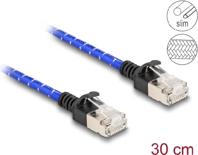 Delock Cavo di rete RJ45 con guaina intrecciata Cat.6A U/FTP Slim 03 m blu
