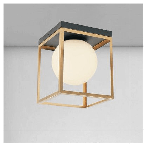 Trade Shop Traesio-lampadario Moderno Nero Oro A Soffitto Plafoniera Quadrata E27 Nordico Con Sfera 32682 -