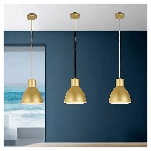 Trade Shop Traesio-lampadario A Sospensione E27 Ferro Paralume Moderno Contemporaneo Campanella Oro Bianco 33276 -