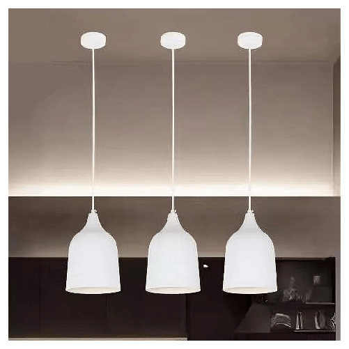 Trade Shop Traesio-lampadario A Sospensione E27 Ferro Paralume Moderno Contemporaneo Campana Bianco 33313 -