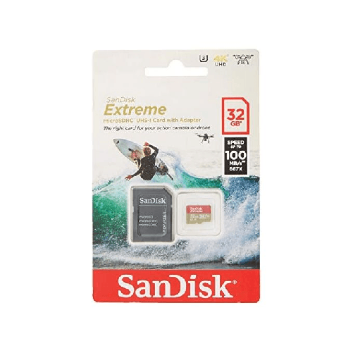 SanDisk Extreme 32 GB microSDHC Memory Card Performance up to 100 MB-s, Class 10, U3, V30 SanDisk Extreme 32 GB MicroSDHC UHS-I Classe 10
