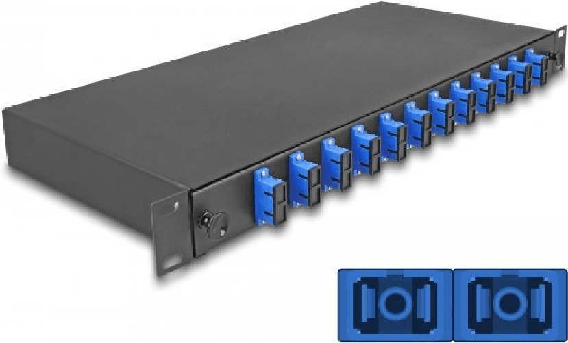 Delock Scatola di giunzione in fibra ottica da 19" 12 x SC Duplex OS2 1U pronta per la giunzione